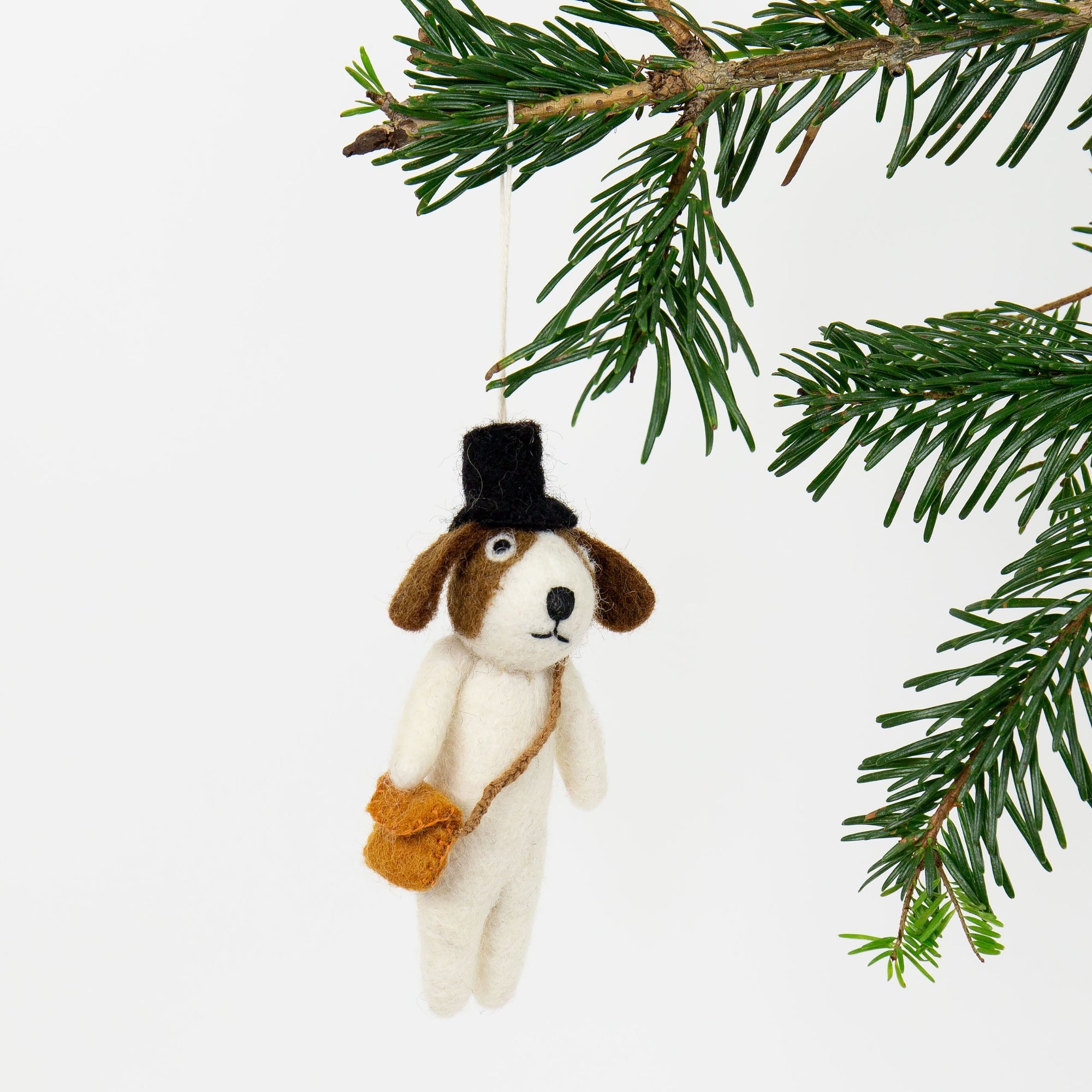 Julhänge, hund med hatt och väska, fairtrade