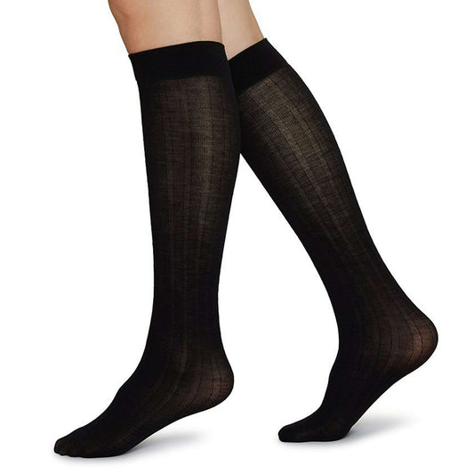 Knästrumpa Freja ekologisk merinoull svart,Knästrumpor,Swedish stockings,Formcraft 