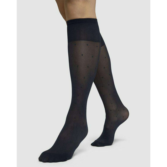 Knästrumpor Doris dots - färg svart 40 DEN,Knästrumpor,Swedish stockings,Formcraft 