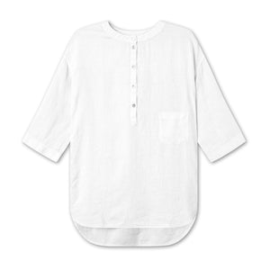 Linneskjorta / farfarsskjorta, trekvartsärm, vit med pärlemorknappar