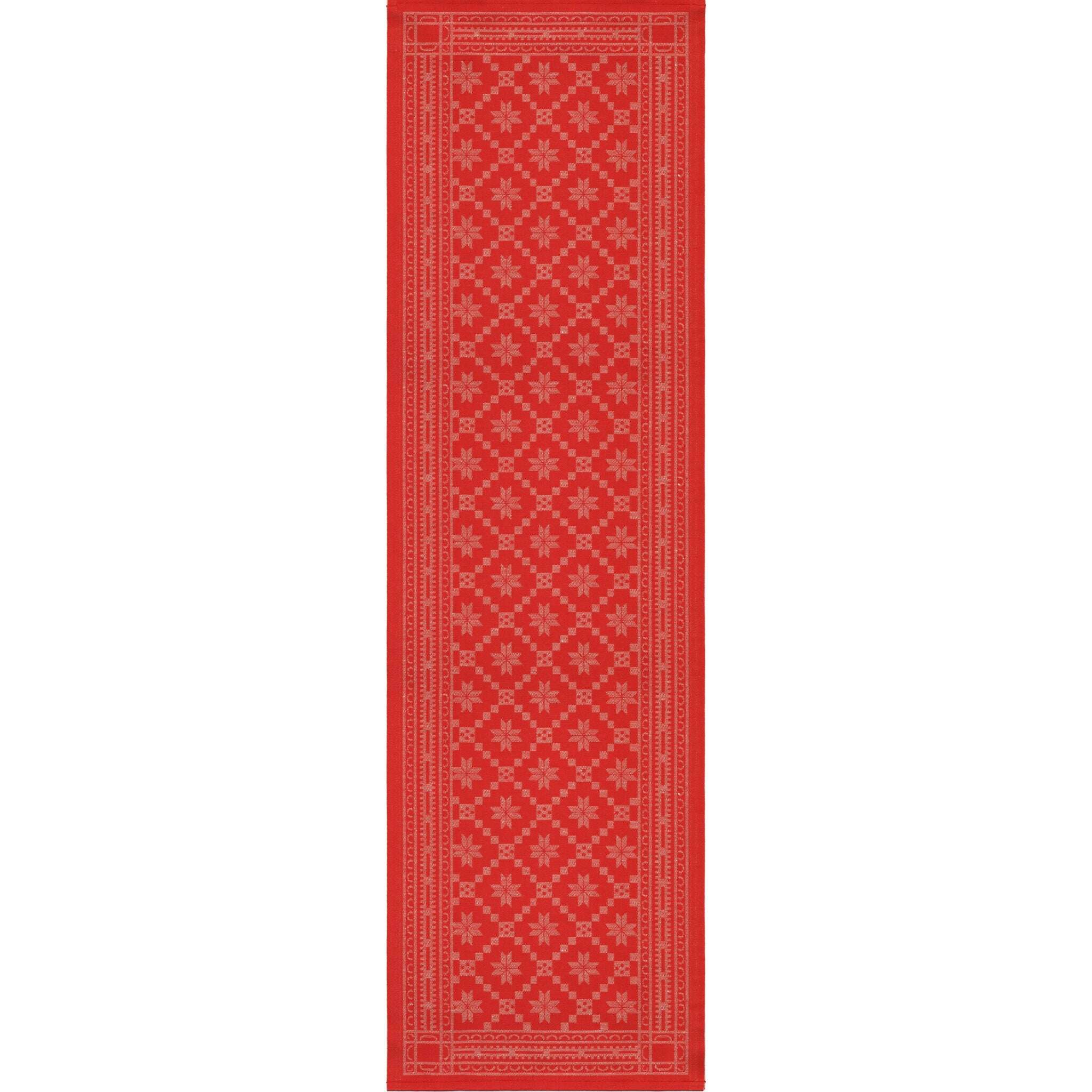 Bordslöpare Åttebladrose röd 35x110 cm. Ekologisk bomull & lin - Formcraft