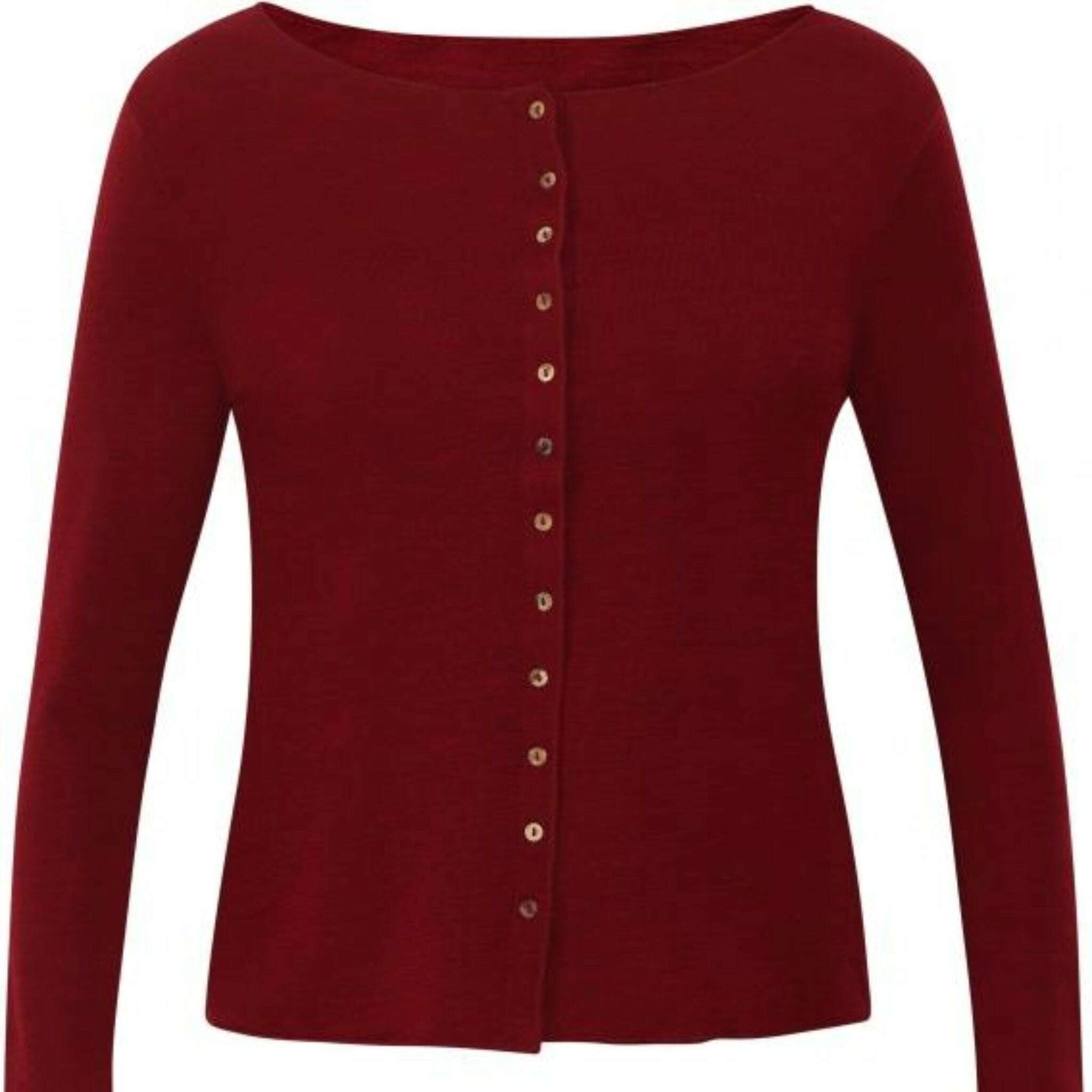 Cardigan i 100 % merinoull, mörkröd
