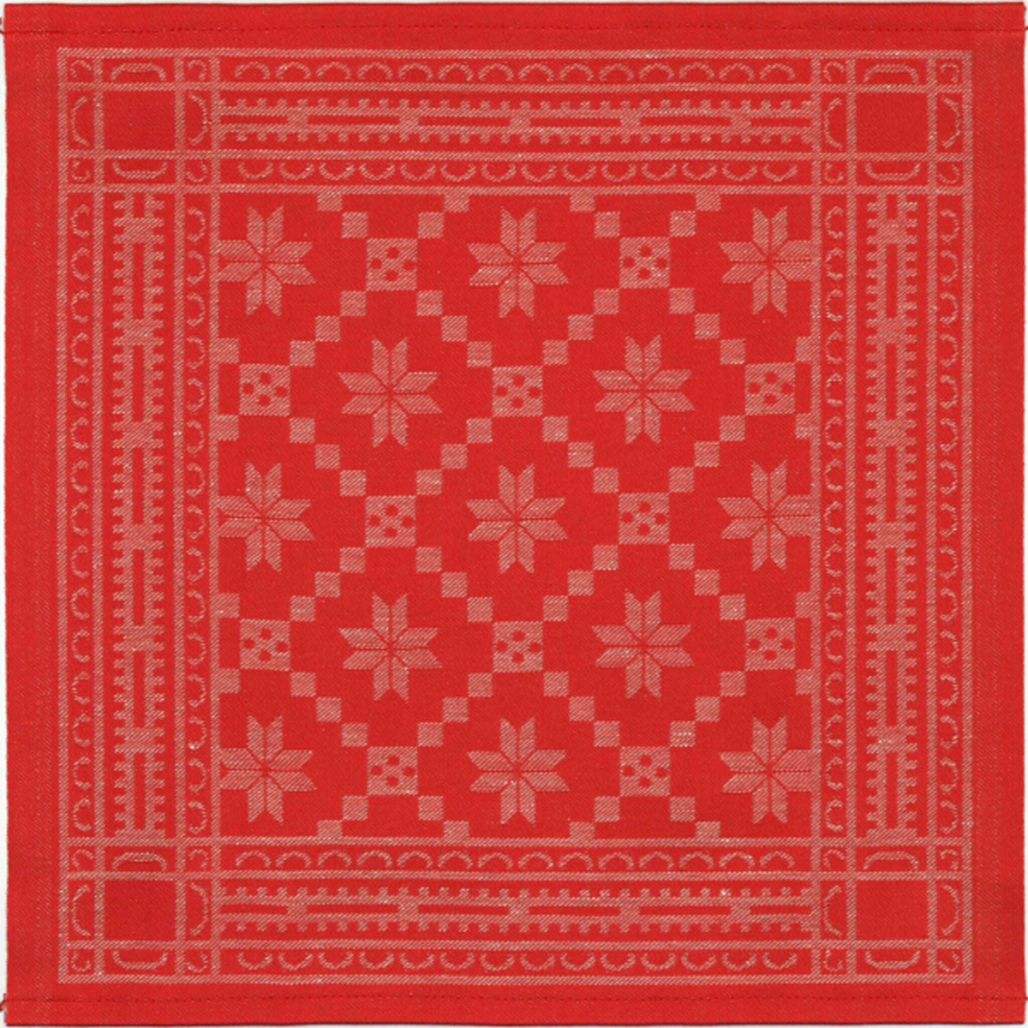 Liten duk / servett Åttebladrose röd 35×35 cm. Ekologisk bomull & lin